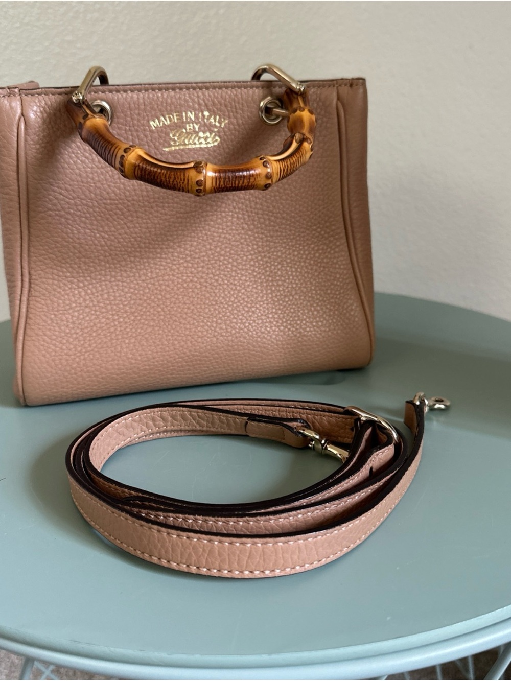 Gucci Pebbled Leather Bamboo-Handle Satchel in Dusty Rose/nude - Picture 8 of 8